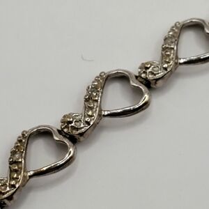 10K White Gold & Diamond Chips Open Heart Link Bracelet